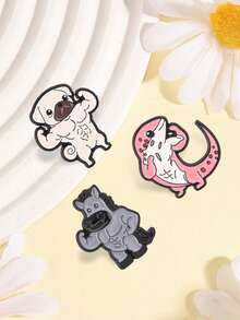 Muscular Animal Cartoon Enamel Pin Strong Muscular Leopard Gecko Pug Horse Brooch Bag Lapel Badge Jewelry Gift For Gym Lovers - Multicolor - View 2