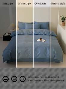 Juego de 3 piezas de funda nórdica de poliéster lavado con bloques de color azul & blanco, suave para la piel - Neblina azul - Ver 9