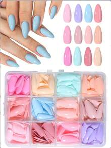288Pcs Medium Almond Press-On Nail Tips, 12 Pastel Solid Colors Full Cover False Nails, Pre-Shaped Nail Kit With Storage Box For DIY Manicure - Multicolor - View 6