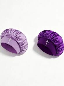 2Pcs Printed Satin Sleep Bonnet,Soft Comfortable Sleeping Bonnet,Elastic Wide-Brim Silky Sleeping Cap For Hair Protection - Multicolor - View 4