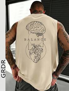 Áo tank top nam cổ tròn in họa tiết GRDR, kiểu dáng thường ngày, thích hợp cho mùa hè. - Màu be - Xem 1