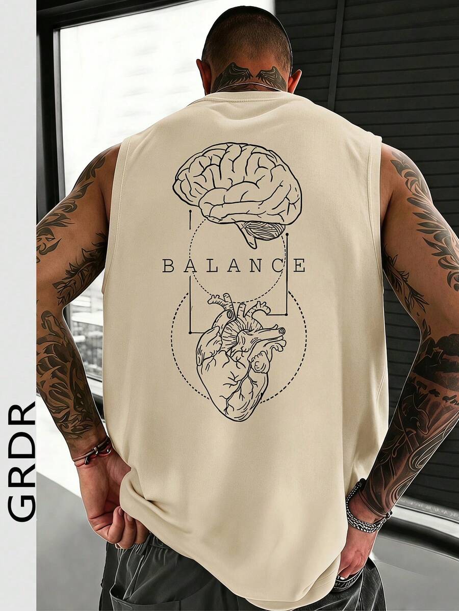 Áo tank top nam cổ tròn in họa tiết GRDR, kiểu dáng thường ngày, thích hợp cho mùa hè. - Màu be - Xem 1