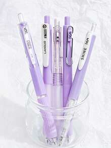 5/1pc Purple Theme Ballpoint Pen 0.5mm Tip Black Ink Retractable Quick-Dry Smooth Writing Black Gel Pen Student Exam Pen Back To School Stationery Suitable For Notes And Drawing School Office Supplies - Purple Taro Boba - View 4