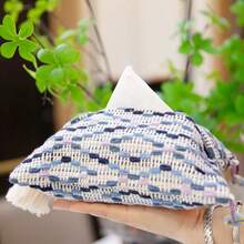 Car Seat Back Tissue Box Holder, Car Hanging Tissue Dispenser, Car Interior Hanging Storage Bag, Creative Cute Tassel Decorative Tissue Carrier, Elegant Fabric Car Tissue Organizer For Vehicle Organization - Grey Stripes - View 7