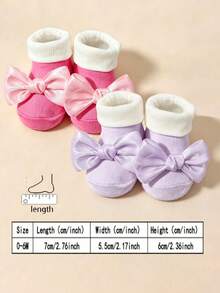 2 Pairs Sweet & Cute Bow Decor Color Block Elegant Short Socks For Baby Girls, Cuffed Socks, Candy Color Palette, Suitable For Full Moon Photo Shoot, As Gift - Multicolor - View 2