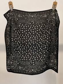 1pc 68*68cm Black & White Paisley Print Cotton Linen Scarf, Thin Multi-Use Scarf For Neck/Shawl/Waist, All Seasons Daily Party - Multicolor - View 11