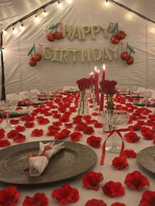 300/600pcs Artificial Silk Red Rose Petals, Wedding Aisle Flower Petals, Room Decor, Birthday Decor, Wedding Decor - Red - View 4