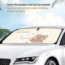 1pc Cute Bear & Rabbit Car Sun Shade, Universal Summer Car Sun Visor, Heat Insulation & UV Protection, Double Ring Front Windshield Sunshade - One Size Fits All - View 7