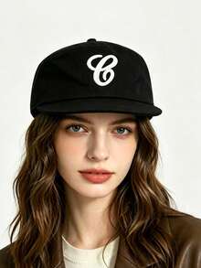 1 pieza Gorra de béisbol estilo americano para mujer con parte superior plana, vintage, letra 3D, diseño de pastillero, estampado de pata de gallo, unisex - A - Ver 3