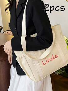 LICVIC 1/2Pcs Personalized Name Canvas Custom Tote Bag, Large Capacity Shoulder Bag, Lightweight Multifunction Travel Organizer, Versatile Daily Carry Bag, Personalized Gift, Bridesmaid Gift - Multicolor - View 9