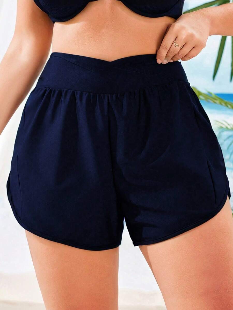 Swim Vcay Short Asymmetrical Size For Summer Bikini Solid Color - Pink - View 1