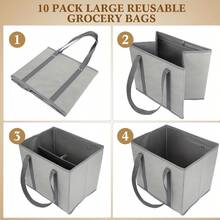 1pc Shopping Bag, Made Of Thickened Material, Equipped With Long Handles, Designed In A Generous Box Shape, Can Stand Upright, Easy To Open And Close, Can Be Folded Flat For Storage - Multicolor - View 11