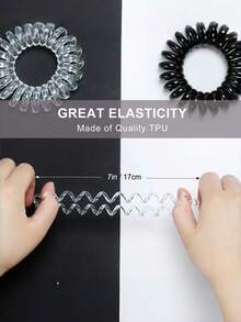 10/50pcs Small Black Spiral Hair Ties, High Elasticity Rubber Band Hair Accessories - Clear - View 5