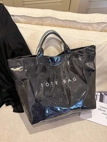 Modern New PVC Waterproof Women's Portable Tote Bag, Fashionable & Exquisite Versatile, Portable Commute/Vacation Bag - Black - View 6