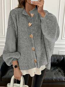 Autumn/Winter Casual Versatile Solid Color Cardigan, Fashionable Minimalist Business Commute Elegant - Grey - View 3