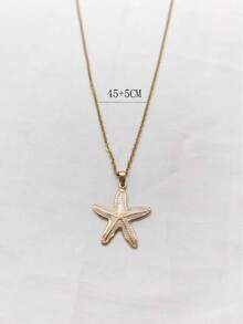 1pc Natural Style Stainless Steel Gold-Plated Blue & Pink Starfish Pendant Necklace, Unisex, Suitable For Daily Wear, Beach Vacation, Holiday, Niche Luxury, Simple & Versatile - Multicolor - View 7