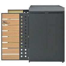 Garbage Can Enclosure, Horizontal Wood Grain Panels, Lockable, Two Doors, Planting Area, Diamond-Shaped Hollow Door Panel - Grey - View 10