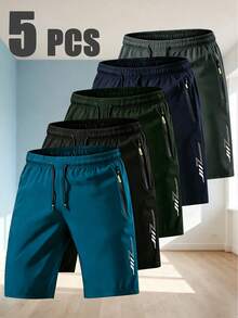 5pcs/Set Men's Summer Essential Loose Shorts, Cool Breathable Slight Stretch Sports Shorts, Fashionable High Cost-Performance Shorts, Suitable For Daily Wear. Men's Top Choice Gift - Multicolor - View 1