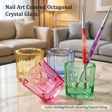 Colored Octagonal Crystal Nail Polish Cup With Lid, A Liquid Container For Cleaning Brushes And Mixing Colors In Nail Art. - Multicolor - View 7