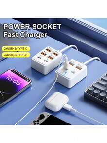 Estación de carga USB de alta velocidad de 4/6 puertos, adecuada para carga rápida de portátil/tableta/múltiples dispositivos, compatible con teléfono, convertidor de energía de RV, cargador de pared de escritorio, distribución de energía inteligente de doble esencial para viajes - Multicolor - Ver 11