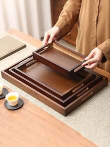1pc Home Tea Tray For Water Cups, Tea Snacks, Cakes, Tea Set, Rectangular Large Size Fruit And Snack Storage, Suitable For Snacks, Dried Fruits, Fruits, Desserts, Tea Cups, Coffee Cups, Etc. Fashionable Decoration For Dining Table, Kitchen - Walnut - View 1