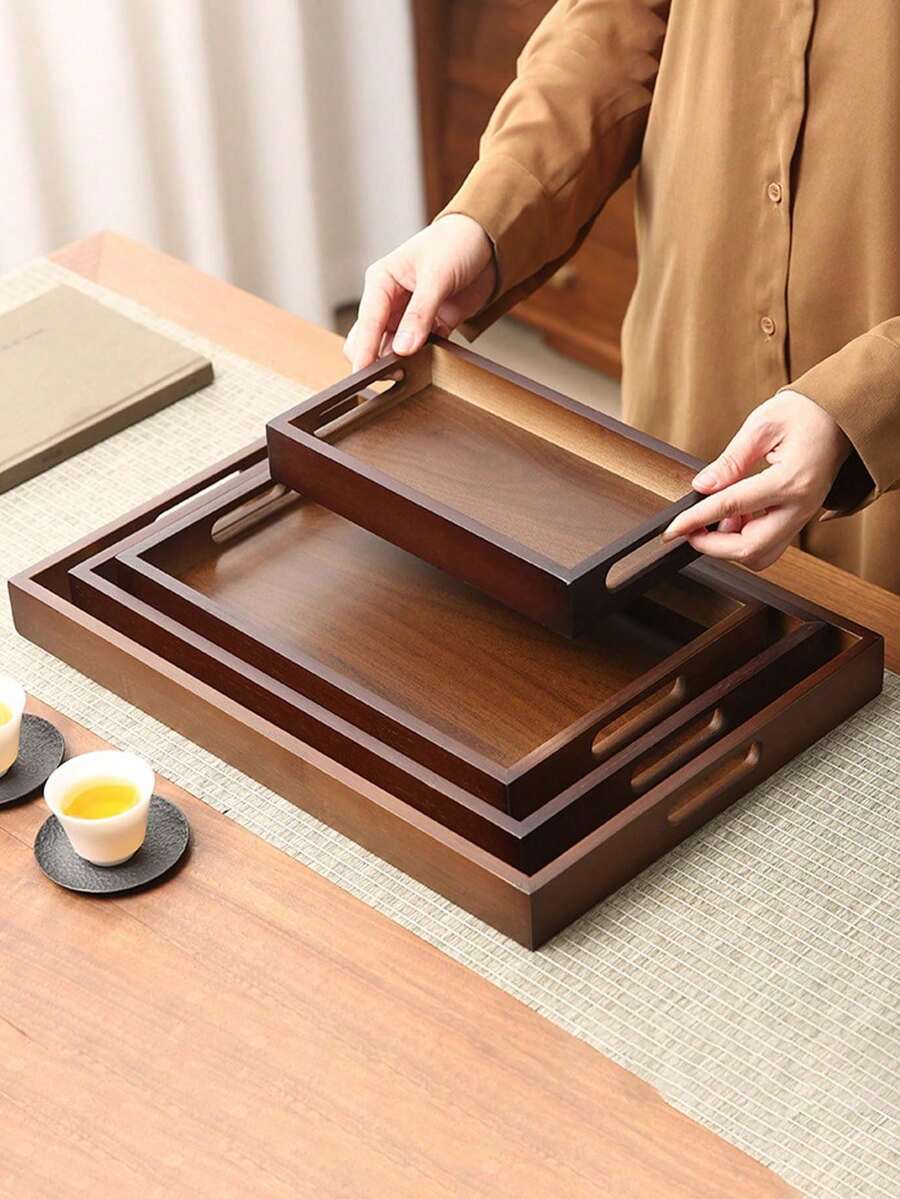 1pc Home Tea Tray For Water Cups, Tea Snacks, Cakes, Tea Set, Rectangular Large Size Fruit And Snack Storage, Suitable For Snacks, Dried Fruits, Fruits, Desserts, Tea Cups, Coffee Cups, Etc. Fashionable Decoration For Dining Table, Kitchen - Walnut - View 1