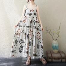Vestido largo bohemio de algodón y lino estampado de talla grande para mujer, suelto, adelgazante, casual de verano, con tira... - 9102 verde - Ver 3