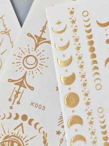 1/2sheets Of Gold Foil Bracelet And Moon Pattern Temporary Tattoo Stickers, For Body Painting Decoration, Very Suitable For Girls. - Gold - View 7