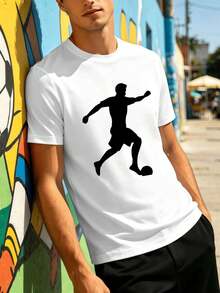 Herren-T -SHIRT Mit Fu?Ballspieler-Grafik, Hochwertiger Stoff, Lockere Passform, Atmungsaktiv, L?Ssig, Einzigartiger Grafikdruck - 白色 - 查看 2