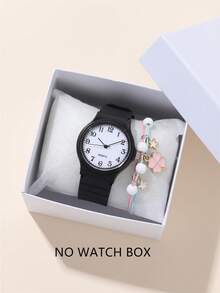 2pcs/Set Fashion Digital Face Quartz Student Watch + Bracelet - Black - View 1