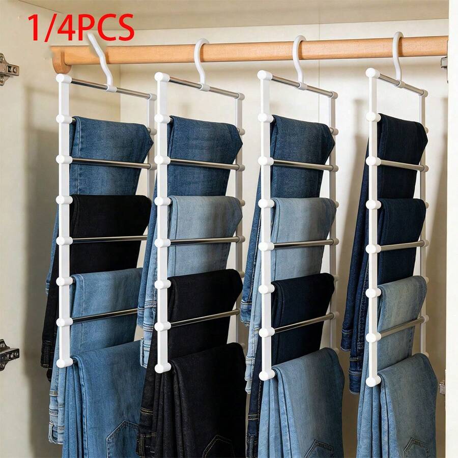 1/4 piezas Perchero multicapa para pantalones, estante de acero inoxidable de 7 niveles ahorrador de espacio, estante de almacenamiento antideslizante para jeans, ahorra 80% del espacio del armario, estante de almacenamiento colgante para pantalones, toallas, bufandas, organización de dormitorio y residencia estudiantil - Multicolor - Ver 1