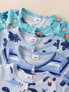 Bộ 4 bộ jumpsuit trẻ em có chân, họa tiết khủng long động vật hoạt hình dễ thương in toàn thân - Nhiều màu - Xem 5