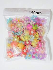 10-150pcs 20mm Multicolor Six-Petal Sunflowers, With Semi-Transparent Petals And A White High-Gloss Pearl, Sparkly Rhinestone Center, Can Be Used For Bows, Brooches, Buttons, Crowns, Fashion Accessories, DIY Craft Materials - Colorful White Pearl Sunflower - View 9