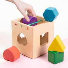 1 Set Wooden Shape Matching Montessori Early Education Toy, Geometric Shape & Color Recognition, Multi-Hole Design For Hand-Eye Coordination Training, Educational Enlightenment Teaching Aid, Suitable For Parent-Child Interaction & Role Play - 彩色 - 查看 3