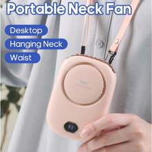 1pc Rechargeable 1800mAh Bladeless Mini Fan, Neck-Hanging Hands-Free Fan With Adjustable Lanyard And Stand, Desktop Use, 3-Speed Wind, Battery Display, Camping, Beach, Travel Accessory, Back To School Outdoor Summer Air Cooler - Neck Fan - View 3