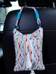 Car Seat Back Tissue Box Holder, Car Hanging Tissue Dispenser, Car Interior Hanging Storage Bag, Creative Cute Tassel Decorative Tissue Carrier, Elegant Fabric Car Tissue Organizer For Vehicle Organization - Grey Stripes - View 9