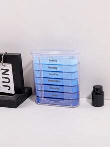 1pc 28 Grid 7 Day Pill Box, Blue Gradient A Weekly Pill Storage Box, Fashion Pill Box For Vitamins, Medicine Storage - Blue - View 1