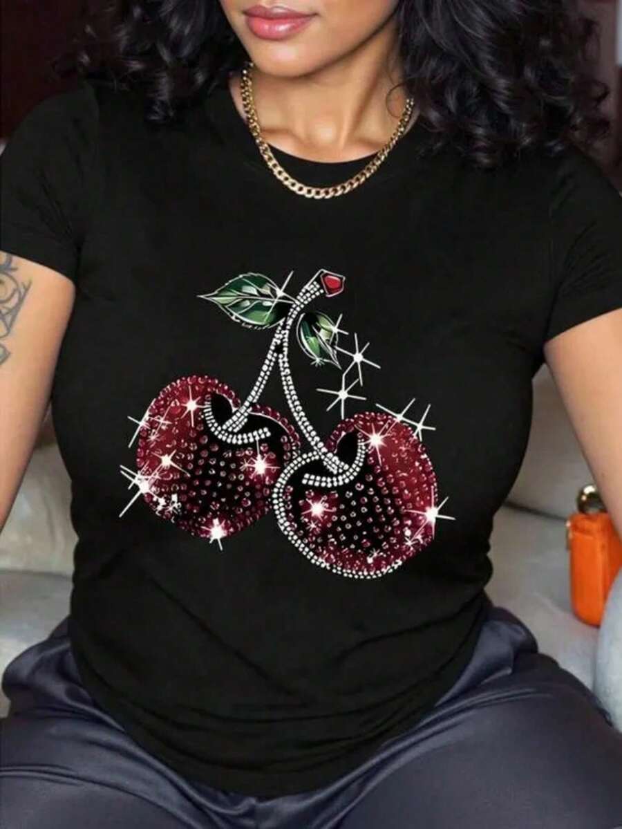 Women's Basic Short-Sleeve T-Shirt Autumn/Winter 2025 - Round Neck, Loose Fit, Stylish Butterfly Print, Soft Fabric With Excellent Drape. Highly Versatile, Perfect For Any Outfit. - 4 - 查看 1