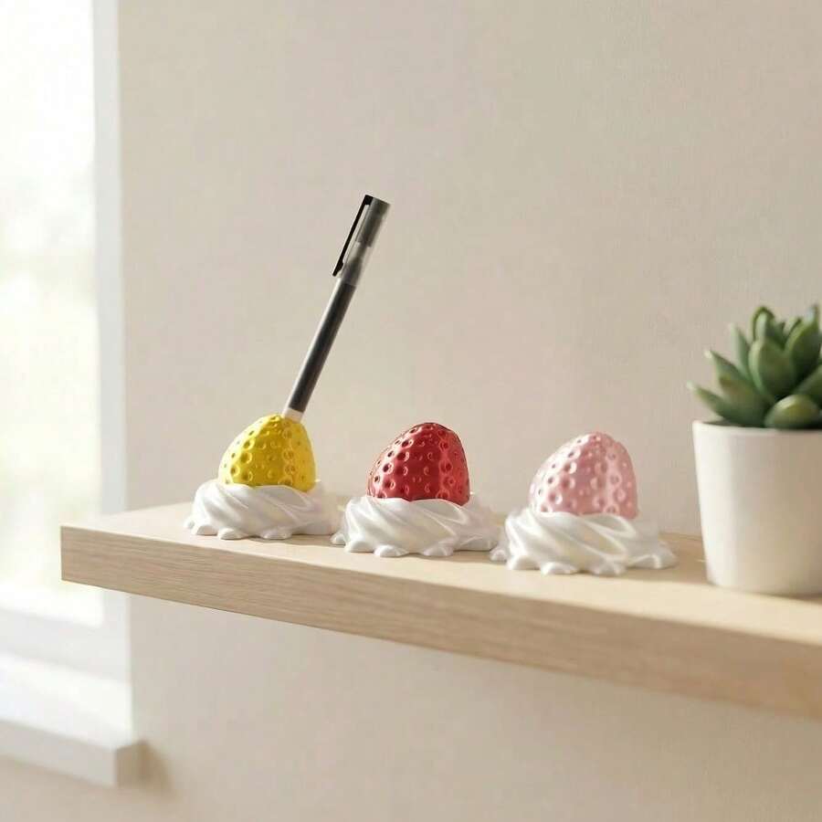 1pc Cute Strawberry Cream Pen Holder - 3D Printed Sweet Fruit Design, Desktop Storage Organizer, Beautiful Desktop Decoration, Suitable For Home Office, Perfect Gift For Dessert Lovers And Stationery Enthusiasts. - Multicolor - View 1