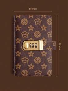 1pc Cash Storage Book, Holds Up To 100 Bills, A6 Size, Password Lock Design, PU Leather, Vintage Classic Print, Rectangular, With Transparent PVC Inner Pocket - A - View 7