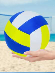 1pc White Yellow Blue Thick Soft Leather Volleyball, Inflatable Hard Volleyball For Team Sports - Multicolor - View 2