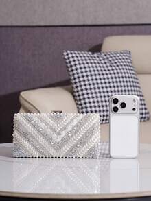 Handmade Evening Clutch/Handbag With Glitter And Rhinestone Embellishments, Party Bag, Cosmetic Bag, Shoulder Bag With Strap, Fashion Handbag - 軍綠色 - 查看 7