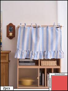 1/2pcs Rod Pocket Decorative Cabinet Curtain, Brown Striped Ruffled Short Curtain For Bathroom, Kitchen Sink, Home, Classroom, Farmhouse, Country Style, Under Table Privacy Curtain, Laundry Room - Blue - View 11