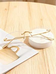 1pc Fashion Metal Rimless Rectangular Classic Versatile High-End Elegant Frameless Glasses, Suitable For Students And Office Workers - Clear - View 5