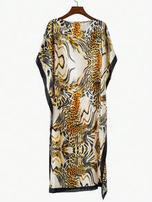 1pc Women's Personalized Tiger Print Faux Silk Pullover Robe Casual Beach Cover-Up For Spring/Summer Satin Shawl, Holiday - Multicolor - View 2