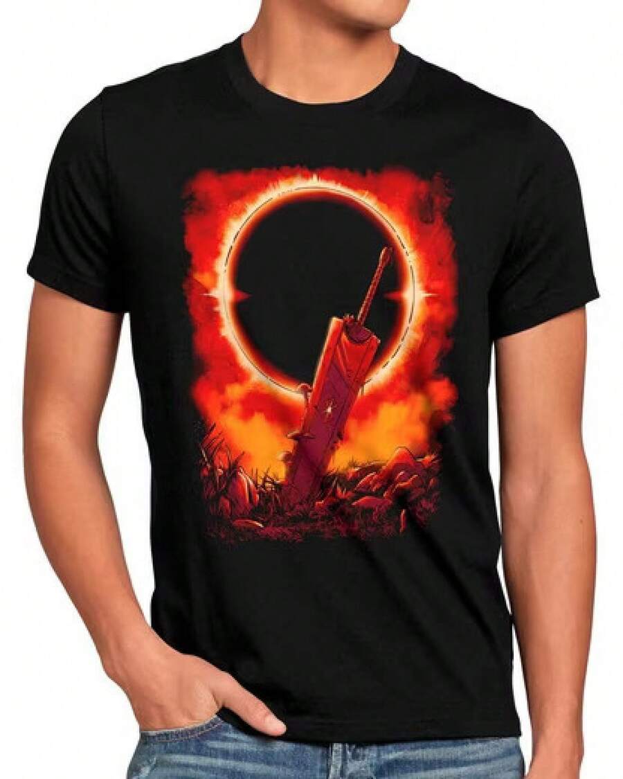 T-shirt preta com padrão japonês de anime e manga, tamanho S-3XL, respirável e leve, estilo casual, nova t-shirt 2026, tecido elástico respirável, adequada para uso casual no verão, lavável na máquina, adequada para uso ao ar livre e em casa, t-shirt, impressão de padrão, tecido confortável - Preto - Ver 1