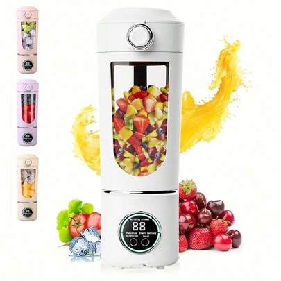 1 pieza Exprimidor portátil recargable por USB, adecuado para hacer batidos y jugos de frutas, mini triturador de hielo, 3 modos de velocidad, pantalla digital, 12 cuchillas, 23.67oz, fácil de limpiar, adecuado para viajes, jugo de fruta fresca, taza portátil, capacidad de batería: 1500mAh