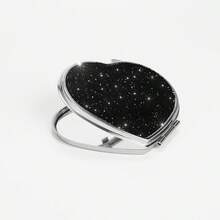 BLBLBL 1PC Brand New Diamond Style Multi-Color Shiny Cute Luxury Heart-Shaped Portable Pocket Flip Cover Makeup Mirror, Crafted With A-Grade Artificial Rhinestones, Elegant Handheld Mirror Suitable For Daily, Travel, Business Trip Makeup Use - Silver Plating - View 13