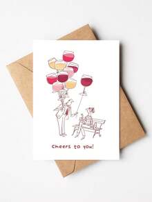 1pc Congratulations Card "Cheers To You!" With Envelope – Funny Wine Glass & Balloon Design – Blank Inside For Birthday, Success & Celebrations - A - View 9
