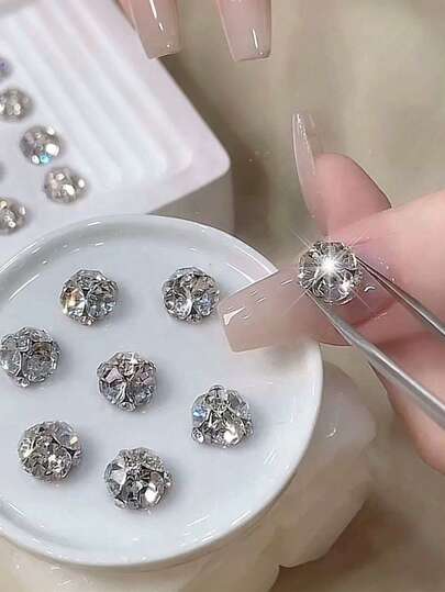 10pcs Rhinestone Nail Art Decor, White Finished Crystal Nail Charms, Transparent Alloy 3D Layered Rhinestone Nail Gems, Nail Art DIY Rhinestone Nail Supplies